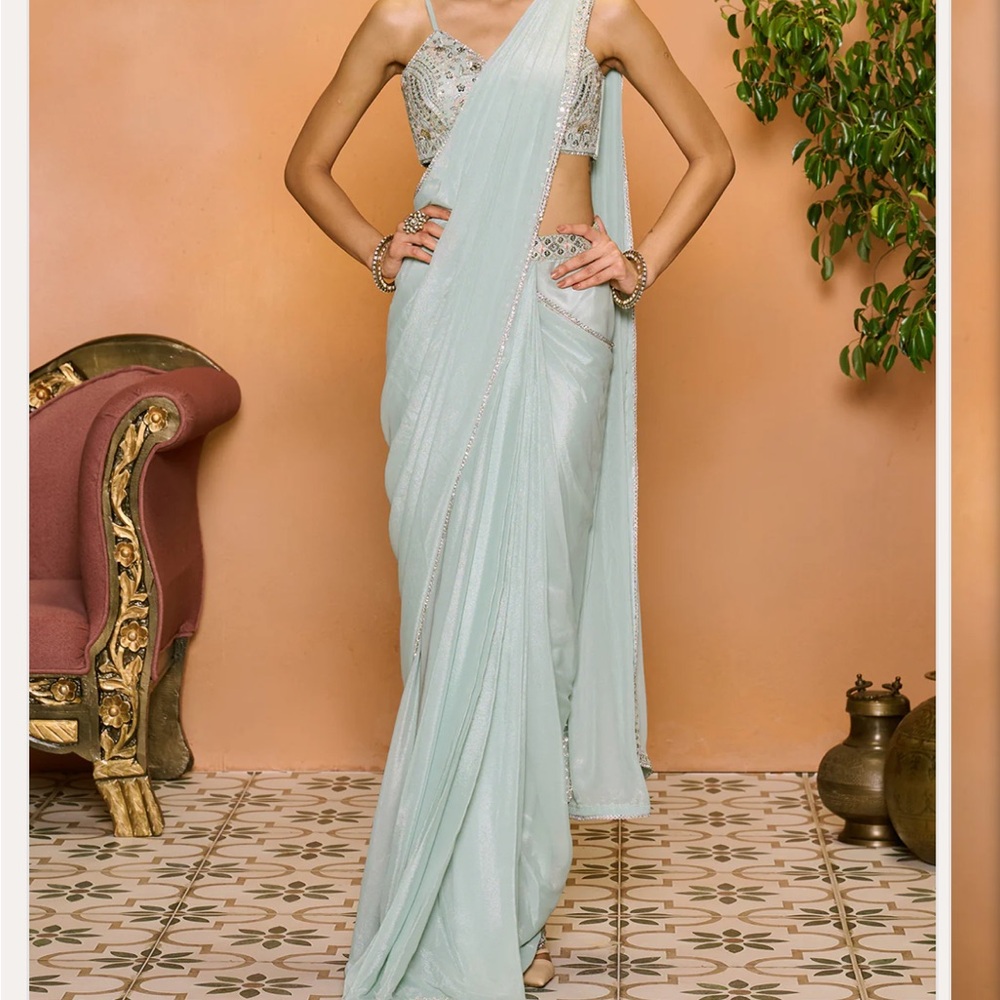 Teal Embroidered Sequin Saree